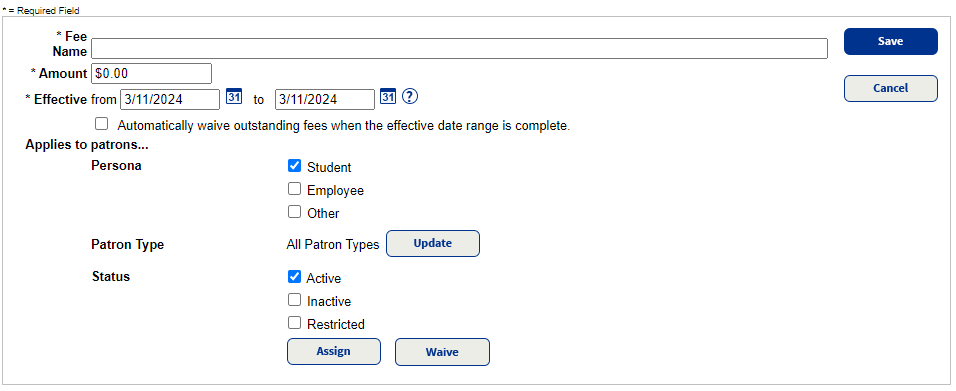 Add, edit, duplicate, and waive fees for the district